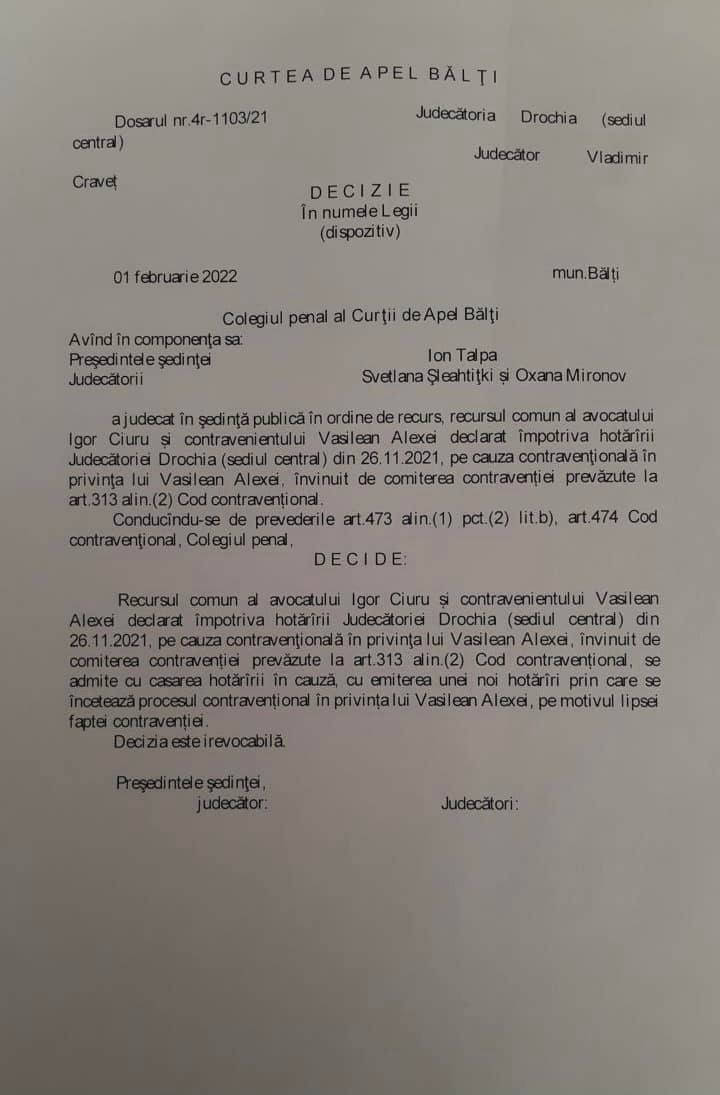 Foto /FOTO/ Președintele raionului Drochia, declarat nevinovat de către Magistrații Curții de Apel Bălți 2 02.02.2022